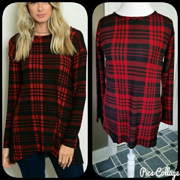 Plaid Tunic with Sheer/Lace Back - Picture 2 of 7